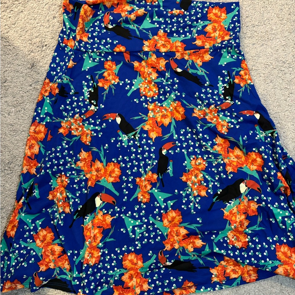 LuLaRoe Blue Skirt with Orange Floral Design
